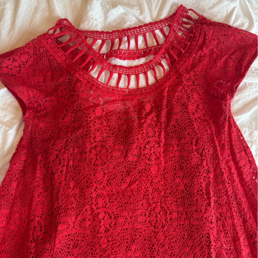 Free People Red Lace Mini Dress - Picture 4 of 14